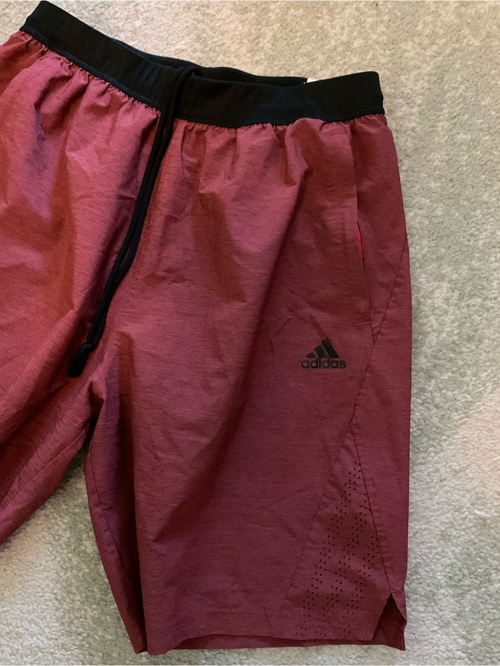 adidas Men's Maroon Athletic Shorts with Black Waistband - Picture 2 of 4
